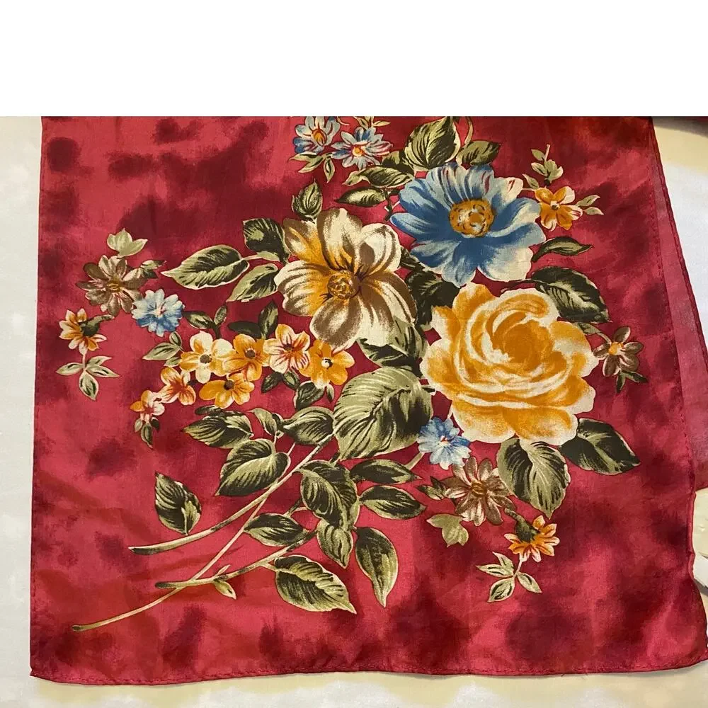 Vintage 1970s Petite Sophisticate Silk Red‎ Floral Scarf